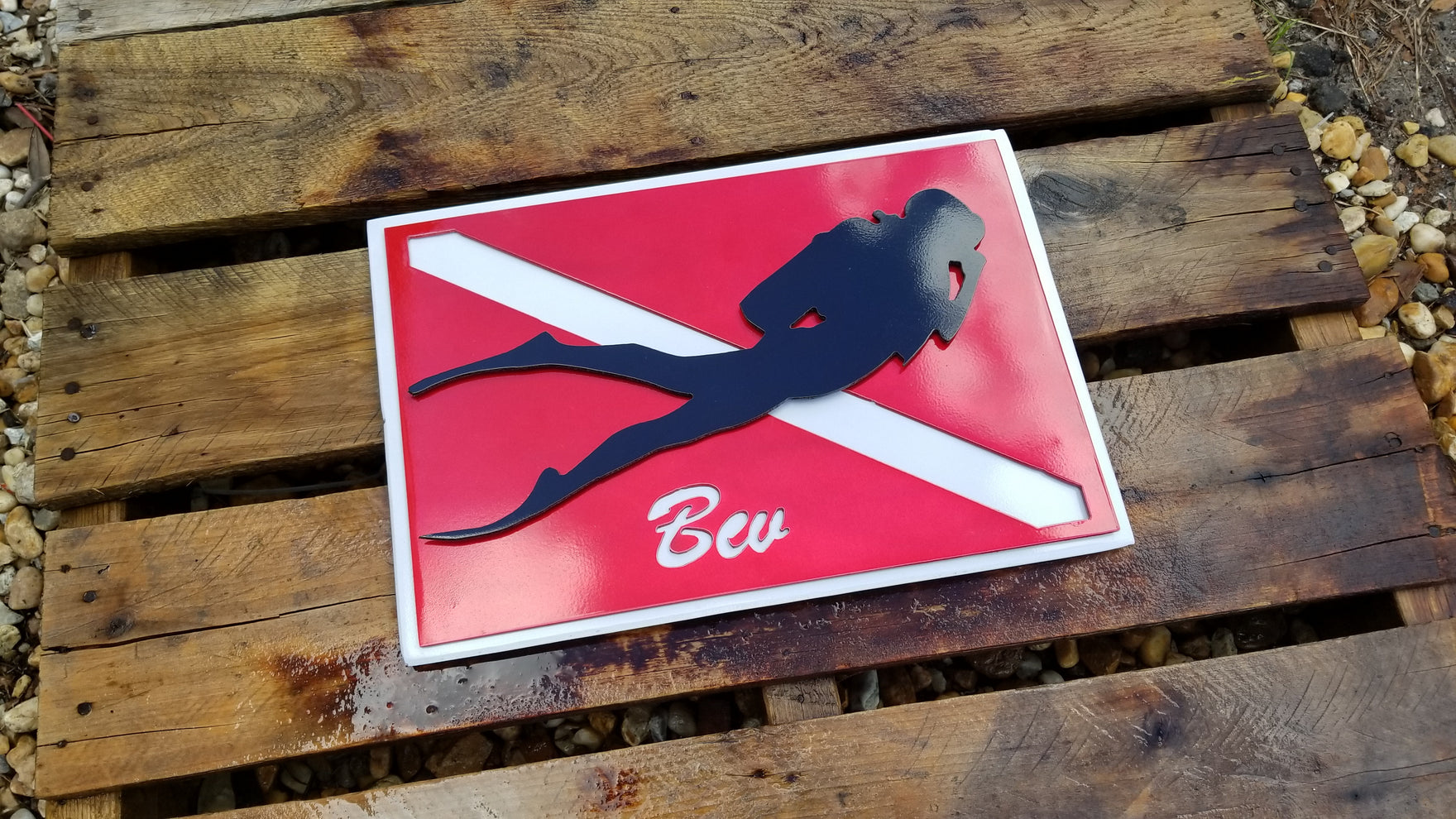 Diver Flag metal art with raised Diver and name-advanced-metal-art.myshopify.com