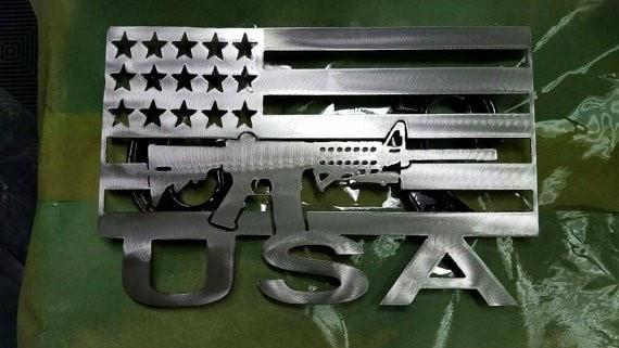 AR15 Inside A Flag With USA-advanced-metal-art.myshopify.com