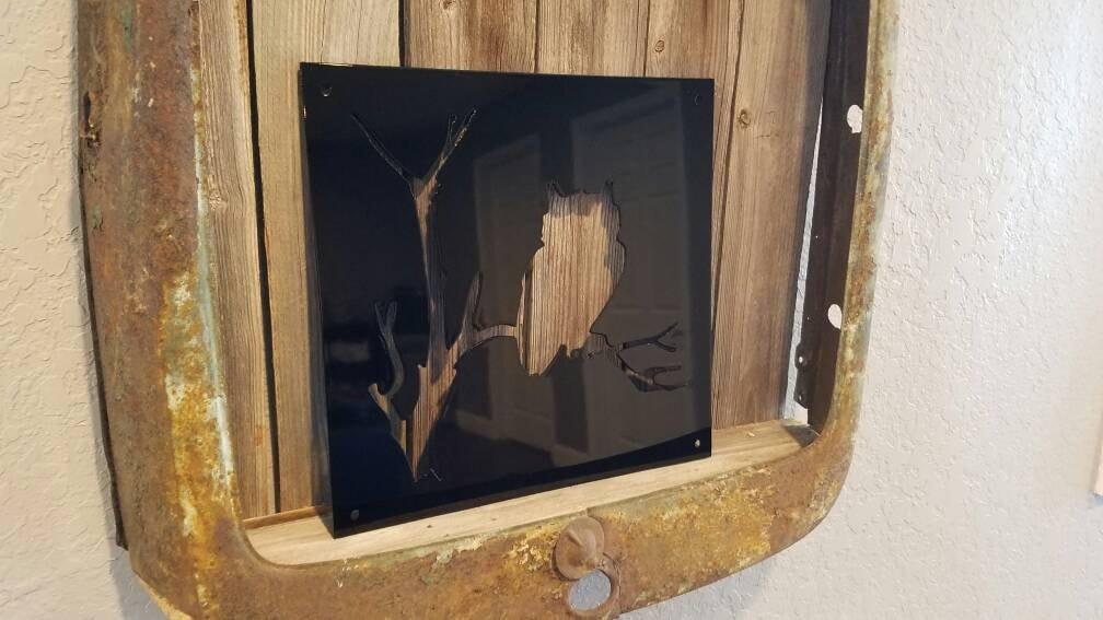 Owl Silhouette On A Branch-advanced-metal-art.myshopify.com