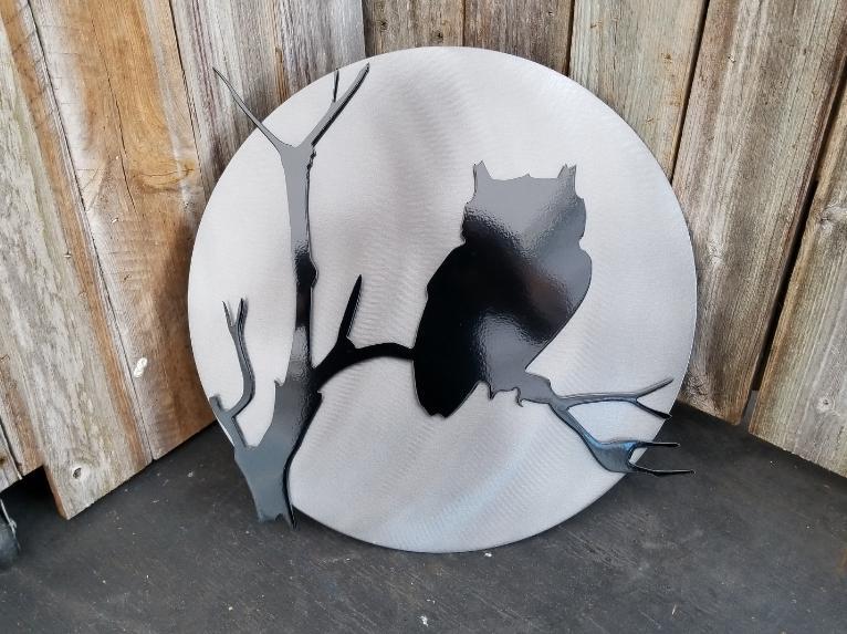 Owl Silhouette On A Branch With Moon-advanced-metal-art.myshopify.com