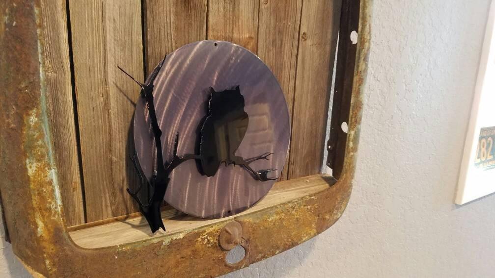 Owl Silhouette On A Branch With Moon-advanced-metal-art.myshopify.com