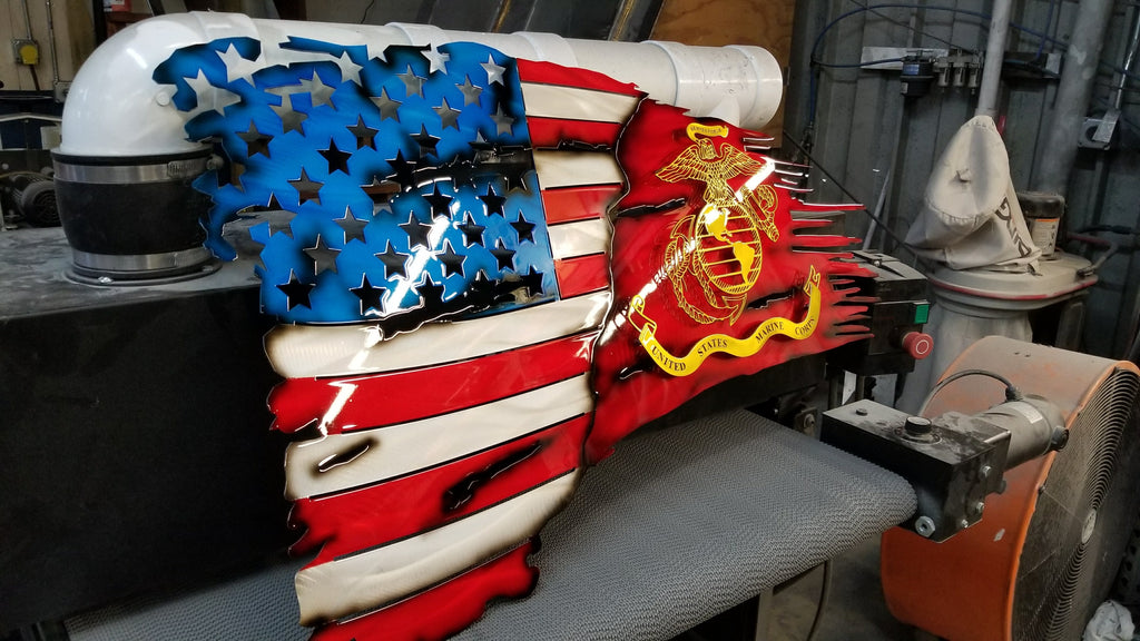 Split Tattered & Torn Burnt American / Military Flag-advanced-metal-art.myshopify.com