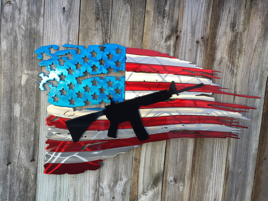 Tattered & Torn American Flag With Second Layer AR15 Rifle-advanced-metal-art.myshopify.com