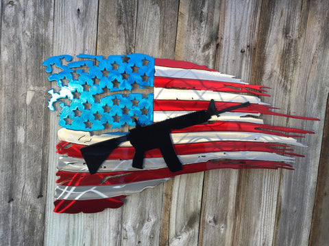 Tattered & Torn American Flag With Second Layer AR15 Rifle-advanced-metal-art.myshopify.com