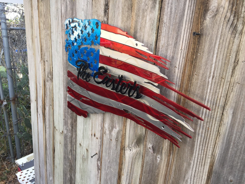 Tattered & Torn American Flag With Second Layer Name-advanced-metal-art.myshopify.com