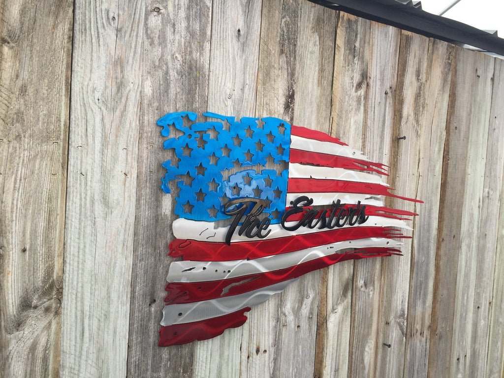 Tattered & Torn American Flag With Second Layer Name-advanced-metal-art.myshopify.com