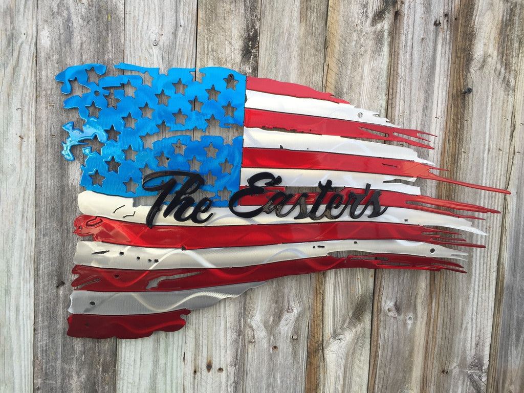 Tattered & Torn American Flag With Second Layer Name-advanced-metal-art.myshopify.com