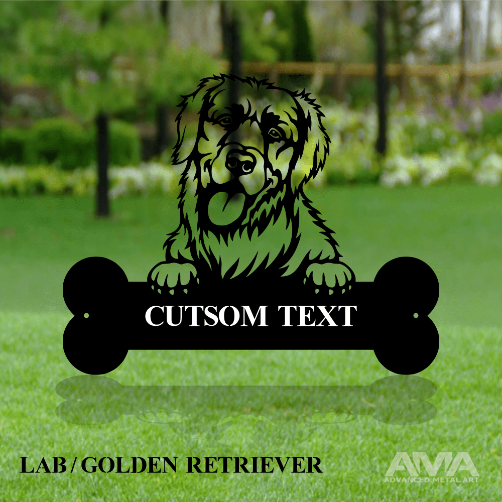 Dog Peeking Over Bone - Optional Yard Stakes-advanced-metal-art.myshopify.com