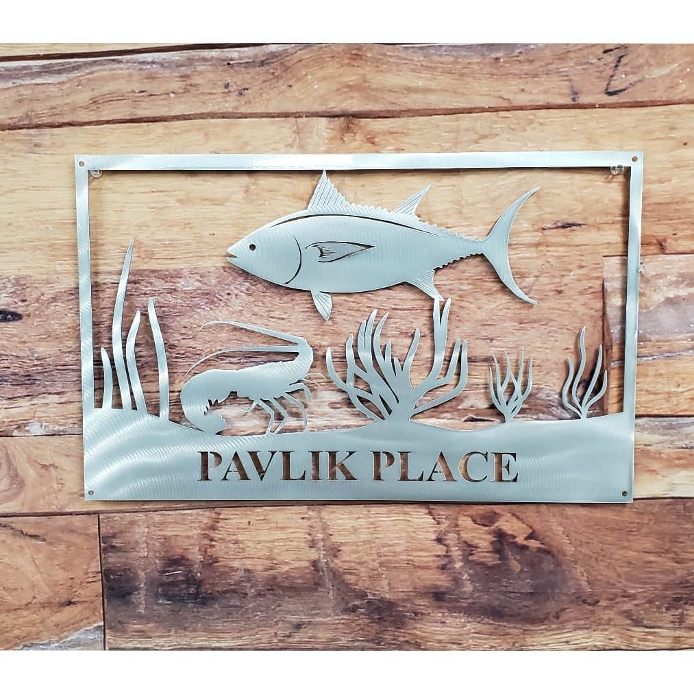 Fish Scene With Lobster, Tuna-advanced-metal-art.myshopify.com